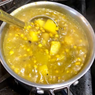 Israeli Street Corn Chowder (VG), PB cheese, Cilantro, Onions