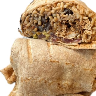 Ma Bett's Ropa Vieja Brisket Burrito , Mexican Brown Rice, Black Beans, Roasted Tomato Salsa, Zhug Mayo, Cilantro, Pickled Onions