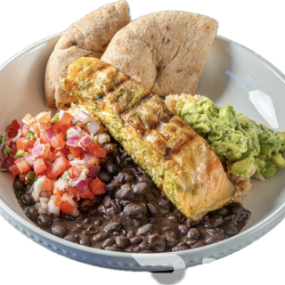 Grilled Salmon Bowl Entree, Black Beans, Avocado Hummus, Pico De Gallo 1/2 Pita
