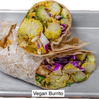 Vegan Veggies Burrito Mexican Brown Rice, Black Beans Chipotle Tahini, Shredded Cabbage