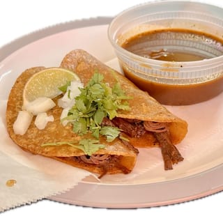 Birria Tacos On 2 Corn Tortillas, Consumme, Cilantro, Onions, Lime